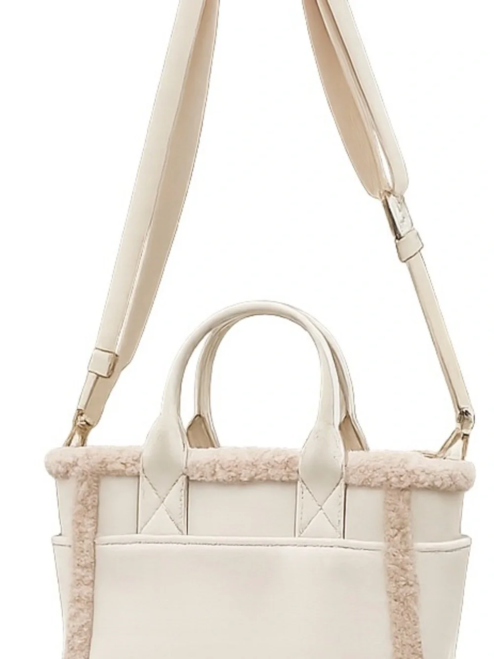 Kate Spade New York Cream Sherpa Trim Tote Crossbody Bag Winter Cozy Chic